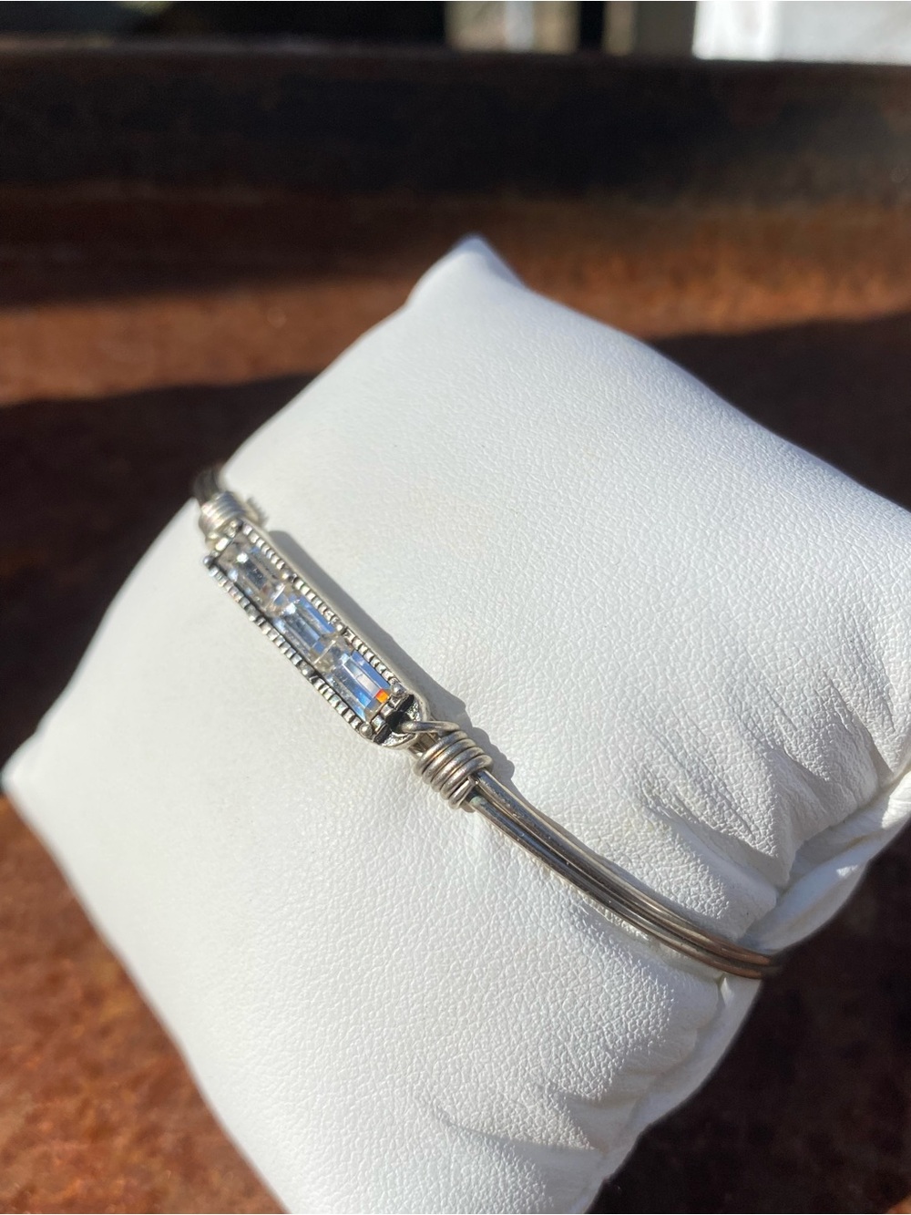 Luca + Danni Silver Baguette Crystal Bar Wire-Wrapped Bracelet Dainty Bangle - Picture 2 of 16